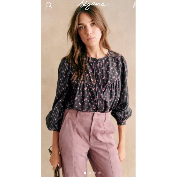 Sezane Tops - Sezane Women Size 42/US 10  Milou Shirt Maxi Floral Patchwork Black Blouse